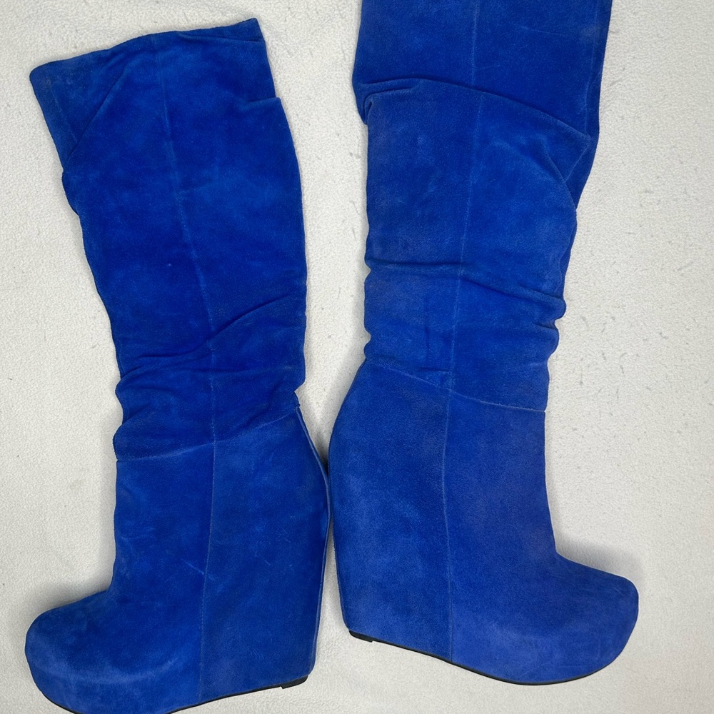 Aldo Royal Blue Suede Wedge Boots